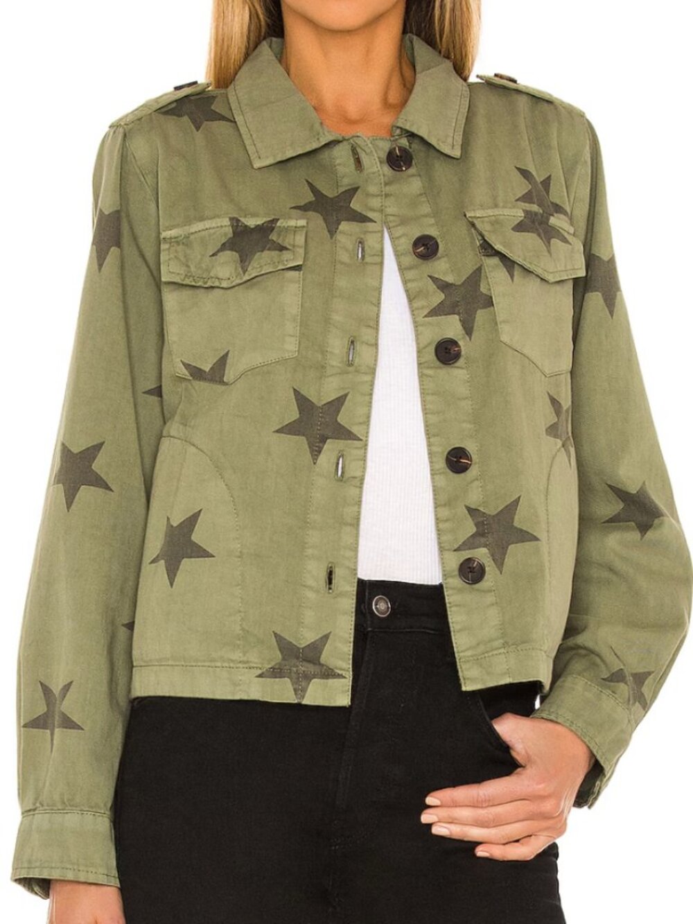 Blank NYC Olive Star Print Utility Jacket Small
